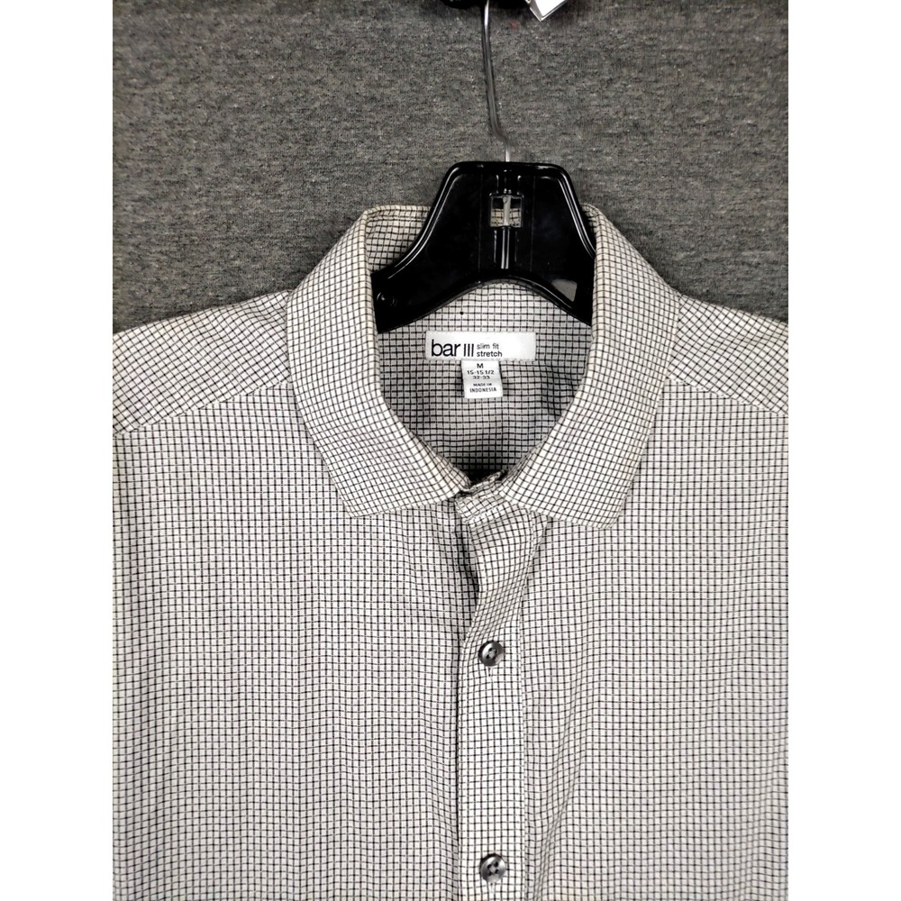 Bar III Mens Shirt M Gray Check Plaid Button Up Slim Fit Western Cowboy Ranch